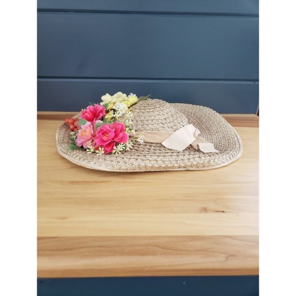 NWT Vintage Sunhat with Faux Flowers‎ - Picture 4 of 7